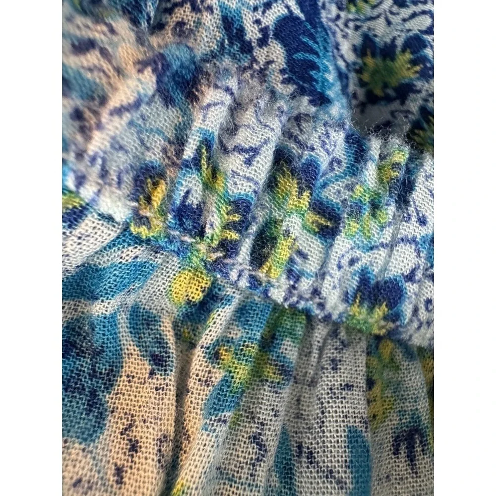 Poupette St Barth Mara Strapless Maxi Dress Blue Floral Print Small resort wear